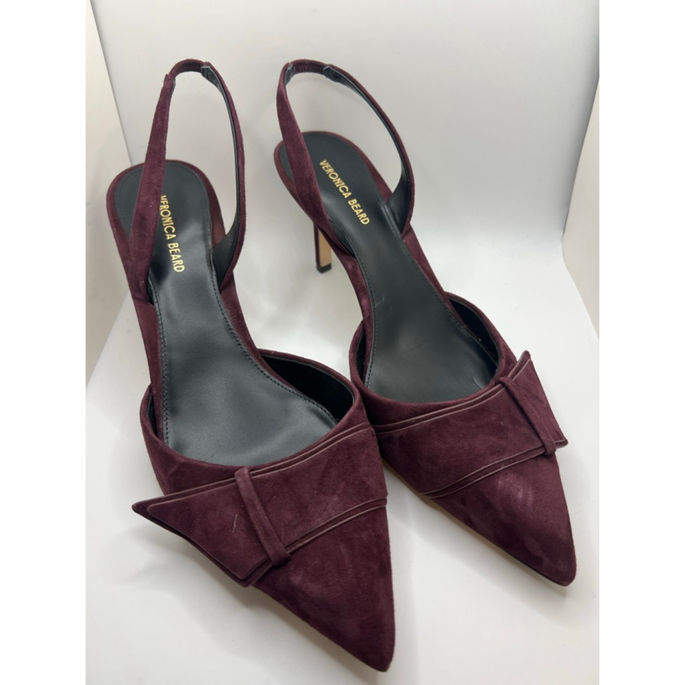 Women's Veronica Beard Burgundy Suede Lizbeth Slingback Heels Size 9 - Picture 4 of 8